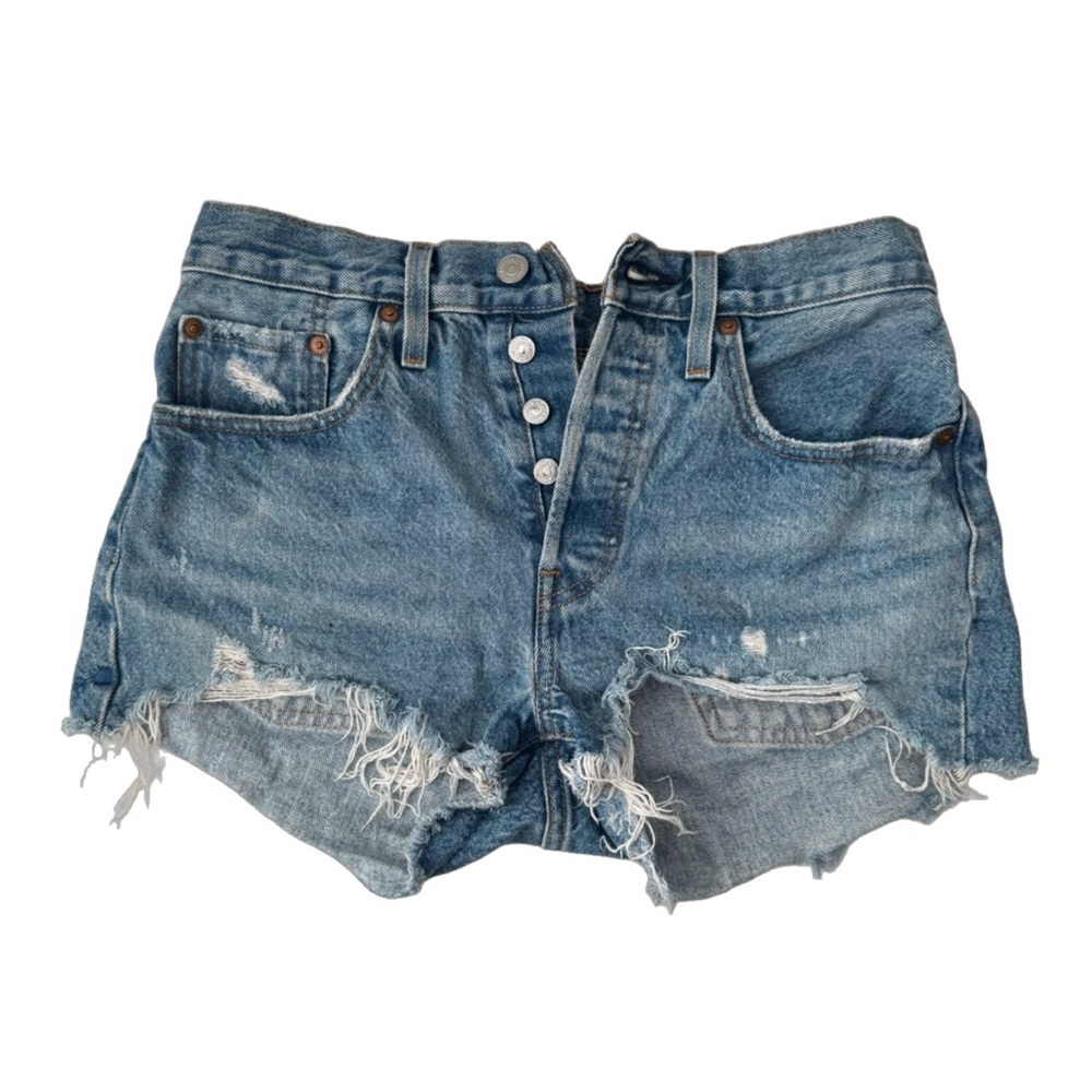 Levi's 501 Big “E” Button Fly Distressed Premium Denim Jean Cotton Shorts sz 27
